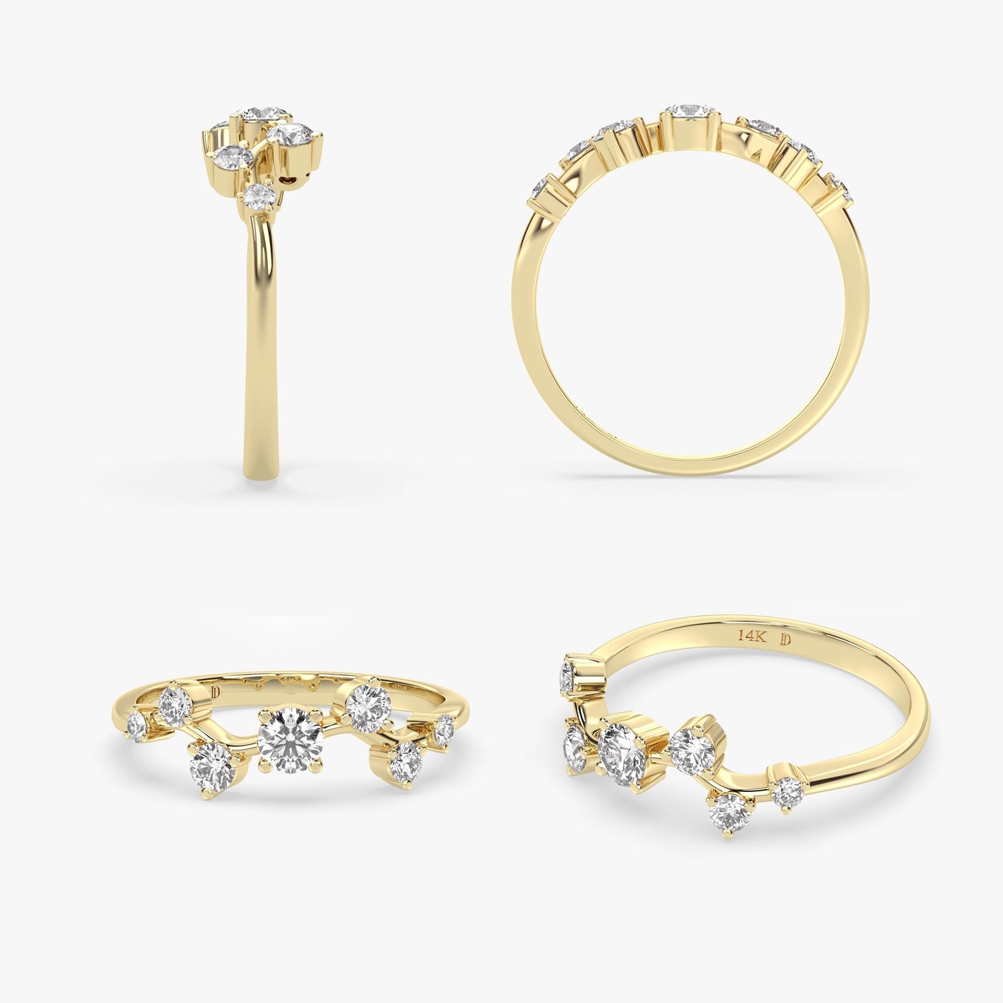 Diamond Cluster Ring in 14K Gold – Lab Grown Round Stones in Nature-Inspired Design, Dainty Stacking Ring or Elegant Minimalist Gift for Her