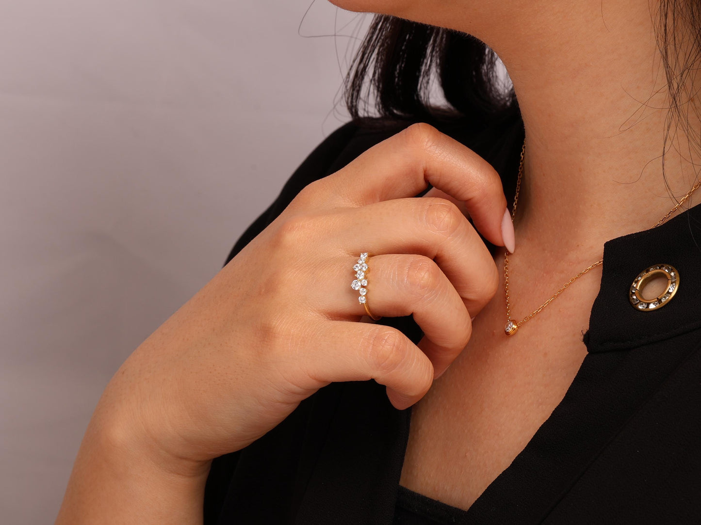 14k Gold Diamond Cluster Ring, Lab Grown Diamond Cluster Ring, Unique Diamond Stackable Ring, Diamond Wedding Band, Engagement ring for her