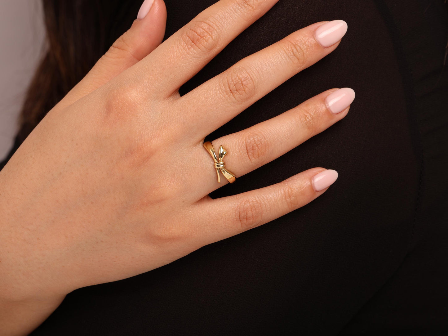 Minimal 14K Gold Bow Ring – Delicate Ribbon Style, Stylish and Elegant Jewelry for Women, Perfect Gift, Everyday Gold Ring Design