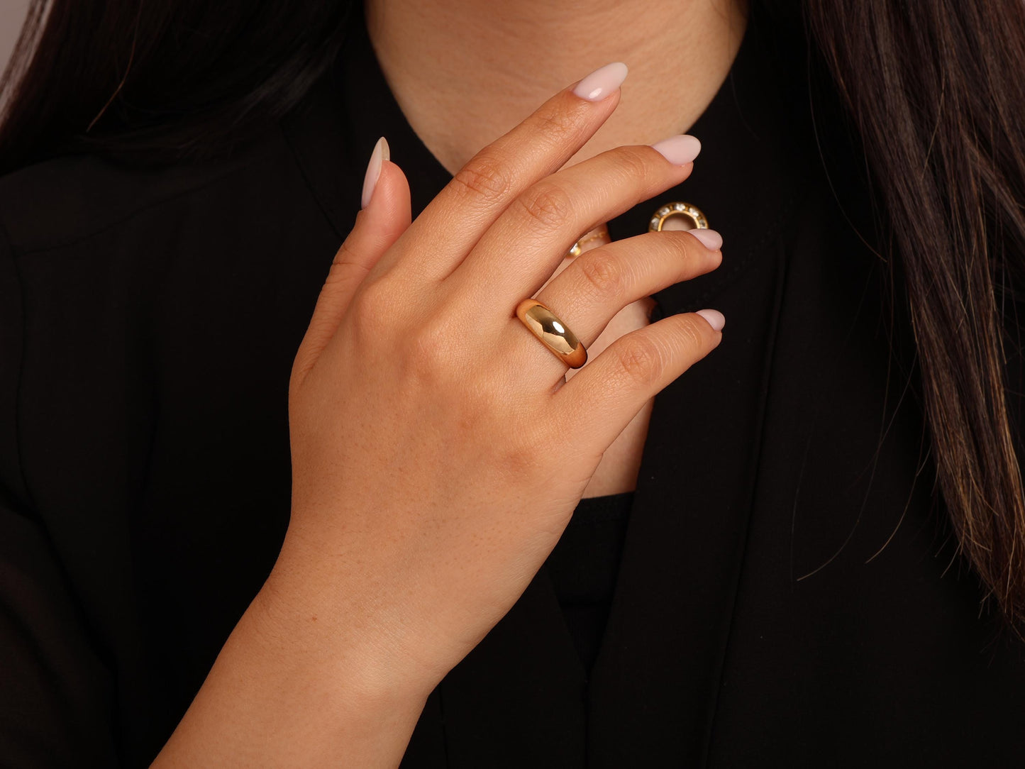 Bold 14K Gold Dome Ring – Chunky Solid Gold Statement Band for Women – Sleek High-Polish Finish