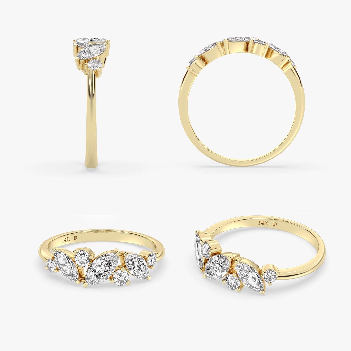 Marquise Leaf Diamond Ring in 14K Gold – Lab Grown Marquise and Round Stones, Elegant Nature-Inspired Statement Ring, Unique Gift for Her