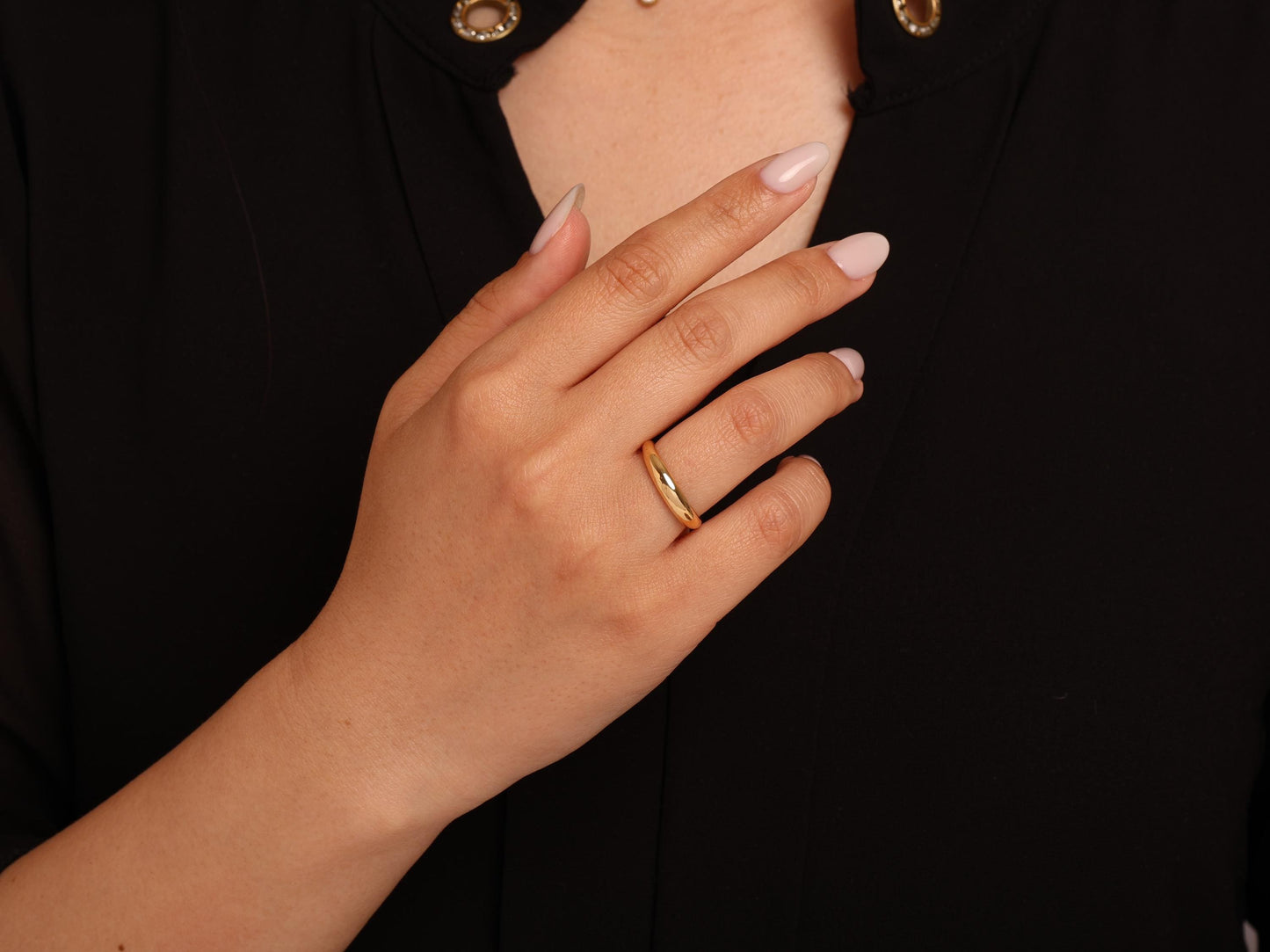 14K Gold Dome Ring – Thin Polished Gold Band for Women – Minimalist Solid Gold Stacking Ring slim - Rounded Gold Ring