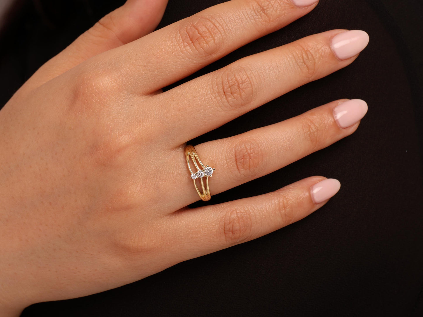 Triple Band Diamond Ring in 14K Gold – Lab Grown Round Stones, Modern Vertical Design, Elegant Wedding or Promise Ring, Fine Gift for Her