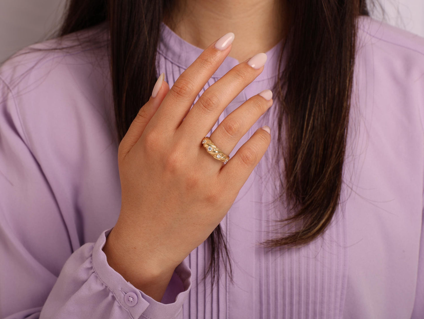 14K Gold Braided Diamond Ring, Lab Grown Round Diamond Woven Band, Elegant Chunky Statement Ring for Women, Solid Gold Gift, Bridal Jewelry