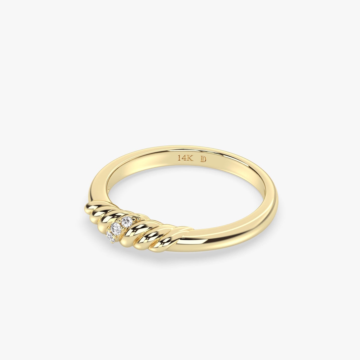 14K Gold Twisted Diamond Ring, Lab Grown Round Diamond Rope Band, Dainty Solid Gold Ring for Stacking,Elegant Minimalist Bridal Jewelry Gift