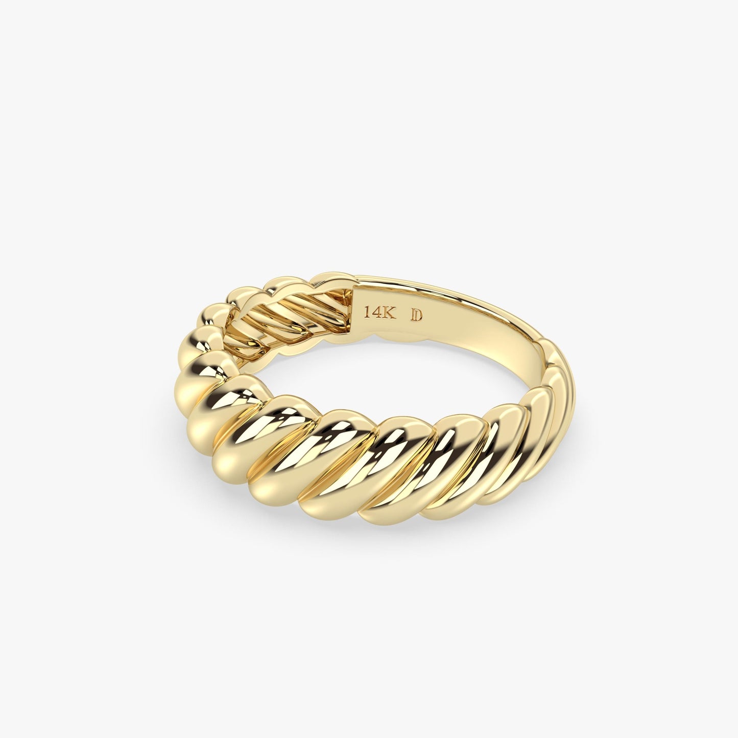 14K Gold Croissant Dome Ring, Bold Twisted Rope Band, Chunky Solid Gold Statement Ring for Women, Elegant Everyday Jewelry Gift for Her