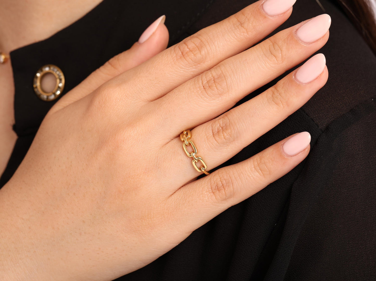 14K Solid Gold Paperclip Ring – Bold Chain Link Band, Minimalist Statement Jewelry for Stacking or Daily Wear, Gift for Her