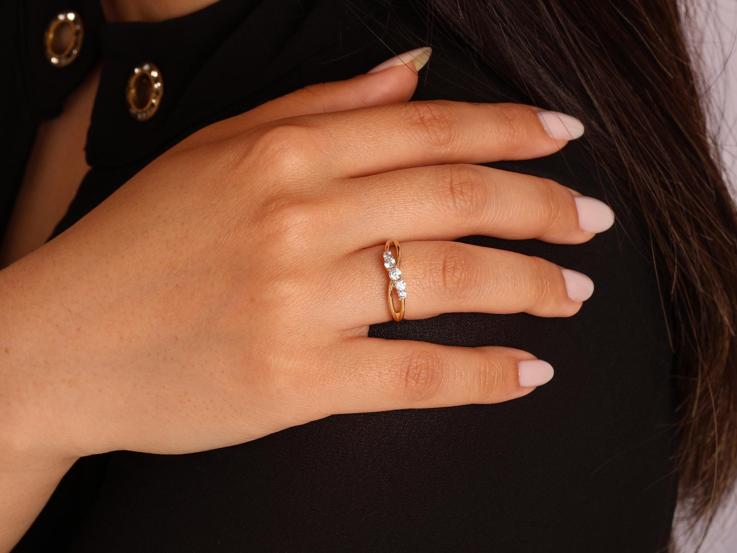 14K Gold Twist Diamond Ring – Lab Grown Five-Stone Band with Round Diamonds, Dainty Stacking or Promise Ring, Solid Gold Jewellery for Her