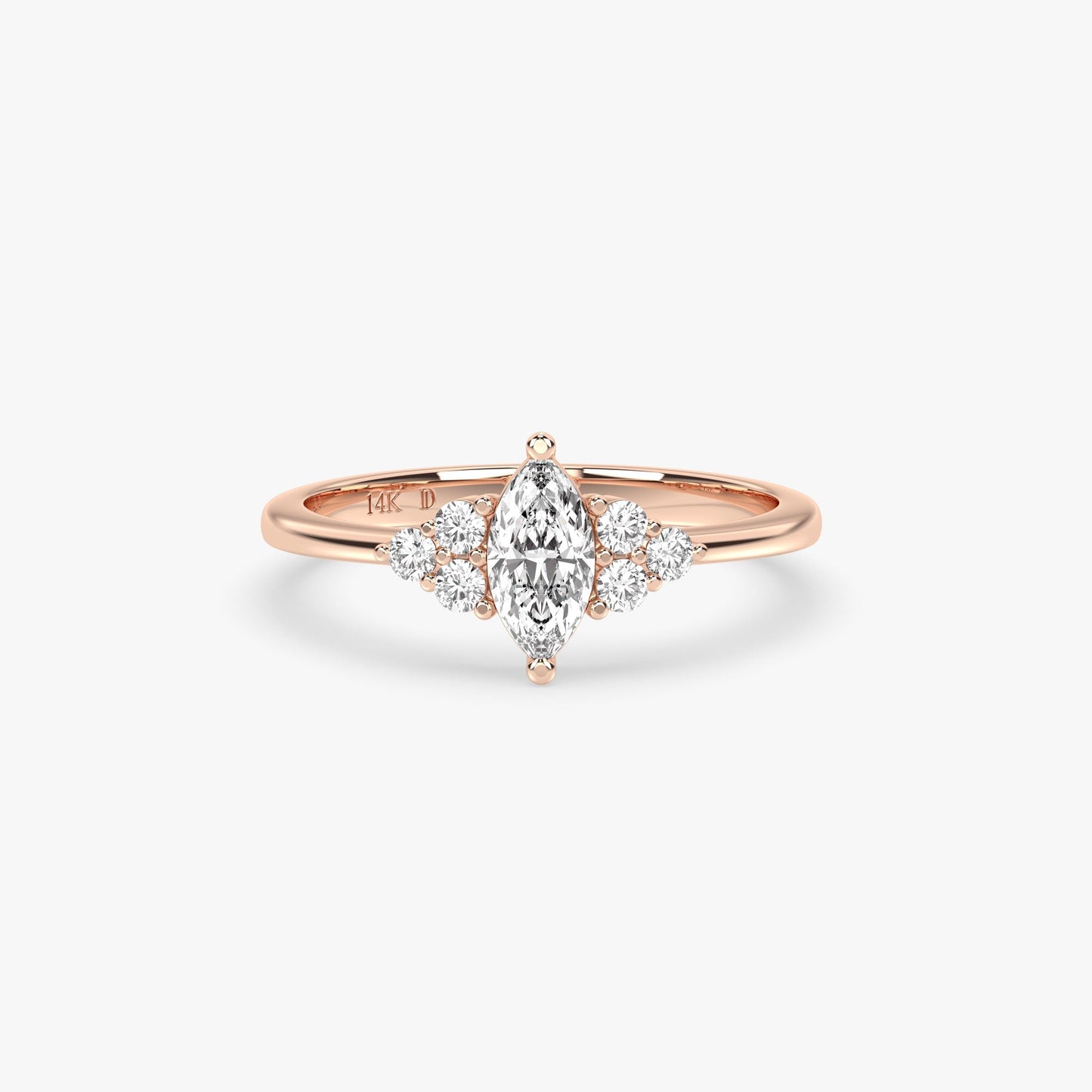 Marquise Cluster Ring in 14K Gold – Lab Grown Marquise and Round Diamonds, Dainty Engagement or Stacking Ring, Elegant Gift for Her