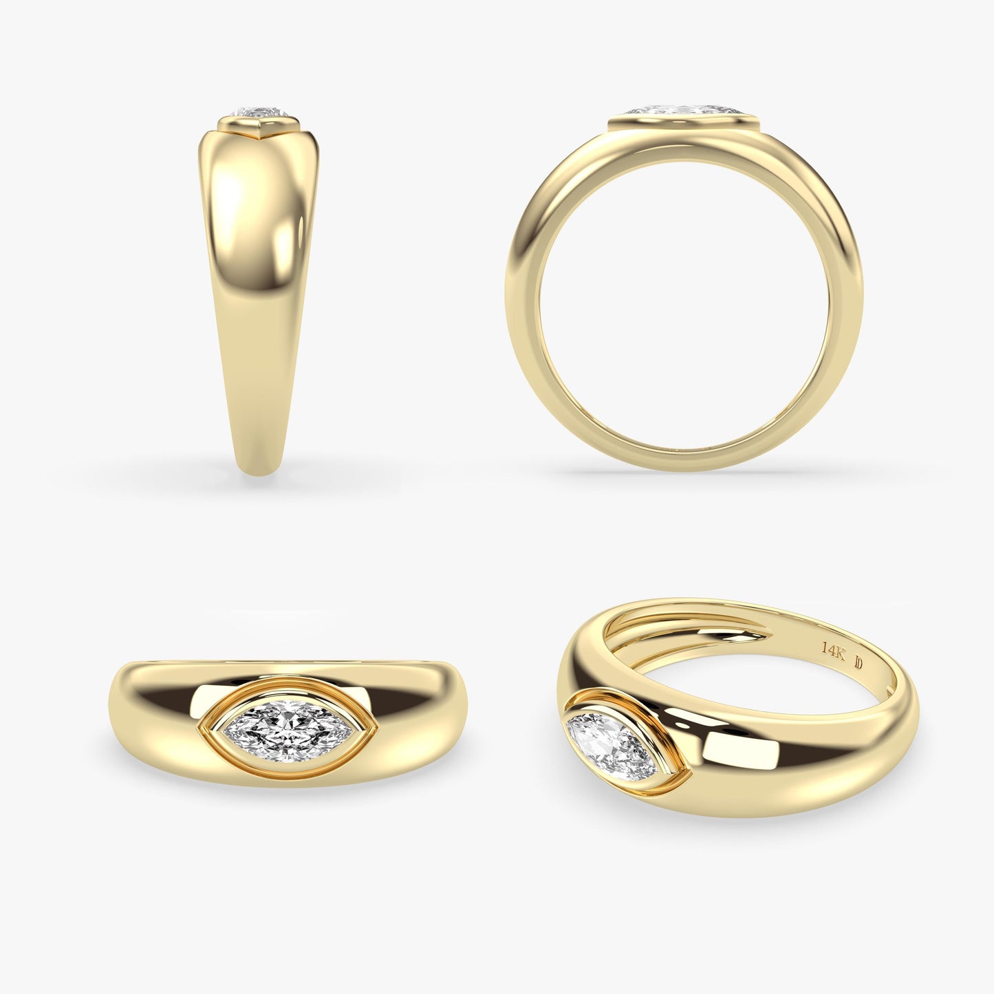 Bold Marquise Diamond Ring in 14K Gold – Bezel Set Lab Grown Stone, Dome Statement Band, Vintage Inspired Solid Gold Ring, Gift for Her