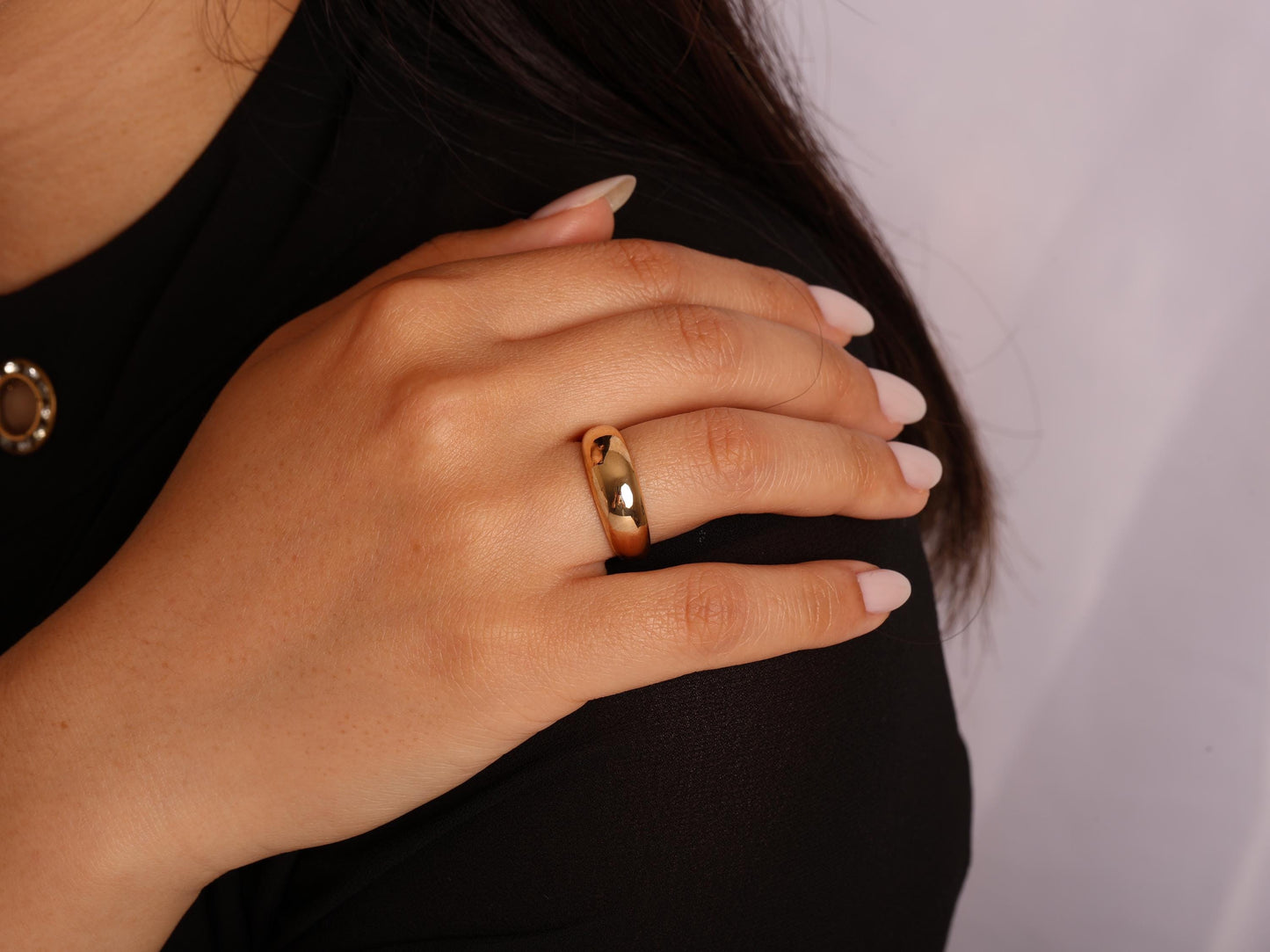 Bold 14K Gold Dome Ring – Chunky Solid Gold Statement Band for Women – Sleek High-Polish Finish