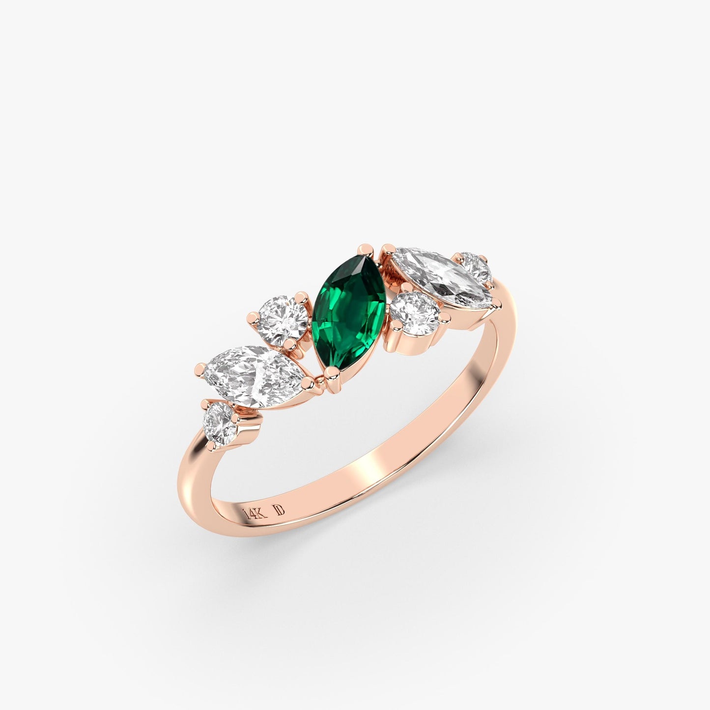 14K Gold Marquise Ruby Ring – Lab-Grown Gemstone with Diamond Accents – Dainty Stacking or Promise Ring – Emerald, Sapphire, Amethyst