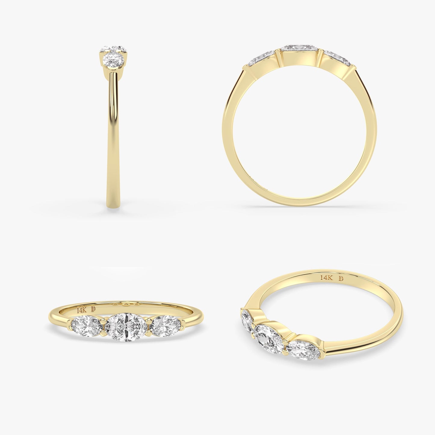 14K Gold Emerald Ring – Oval Lab-Grown Gemstone with Diamond Accents – Dainty Stacking or Promise Ring – Ruby, Sapphire, Amethyst