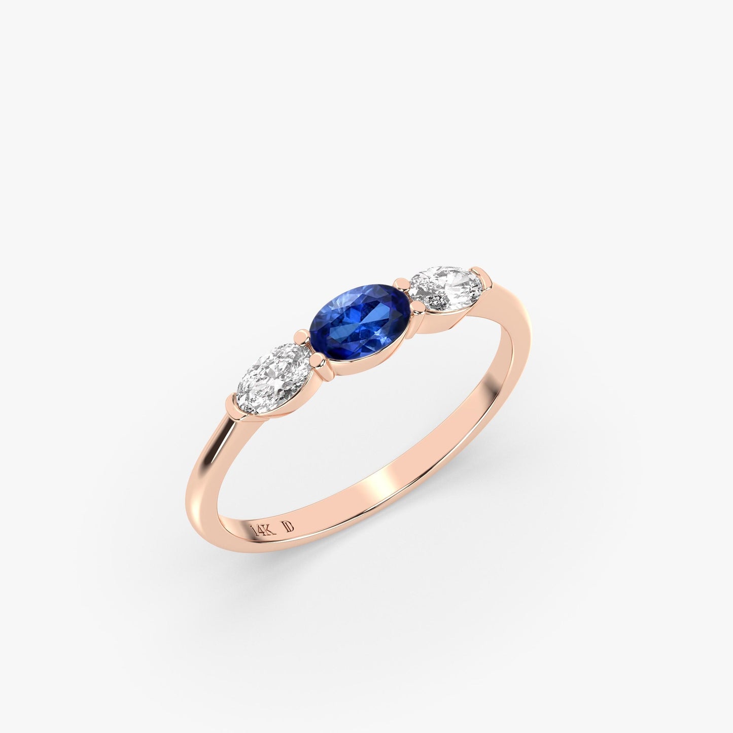 14K Gold Emerald Ring – Oval Lab-Grown Gemstone with Diamond Accents – Dainty Stacking or Promise Ring – Ruby, Sapphire, Amethyst