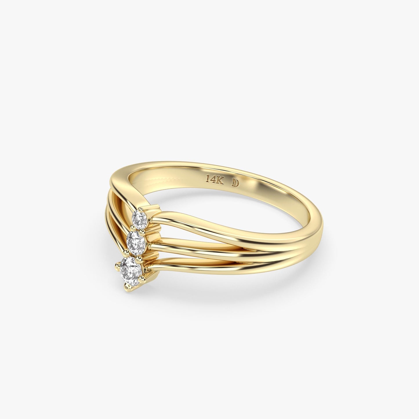 Triple Band Diamond Ring in 14K Gold – Lab Grown Round Stones, Modern Vertical Design, Elegant Wedding or Promise Ring, Fine Gift for Her