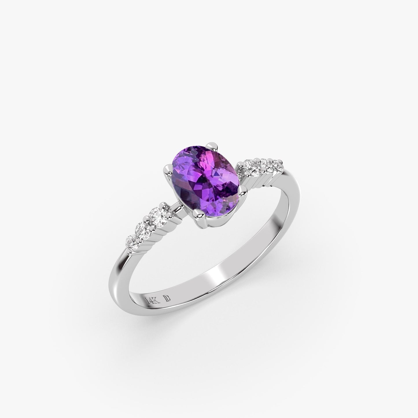 Oval Emerald Ring with Diamond Accents – 14K Yellow, White or Rose – Dainty Engagement or Stacking Gift for Her – Ruby, Sapphire, Amethyst