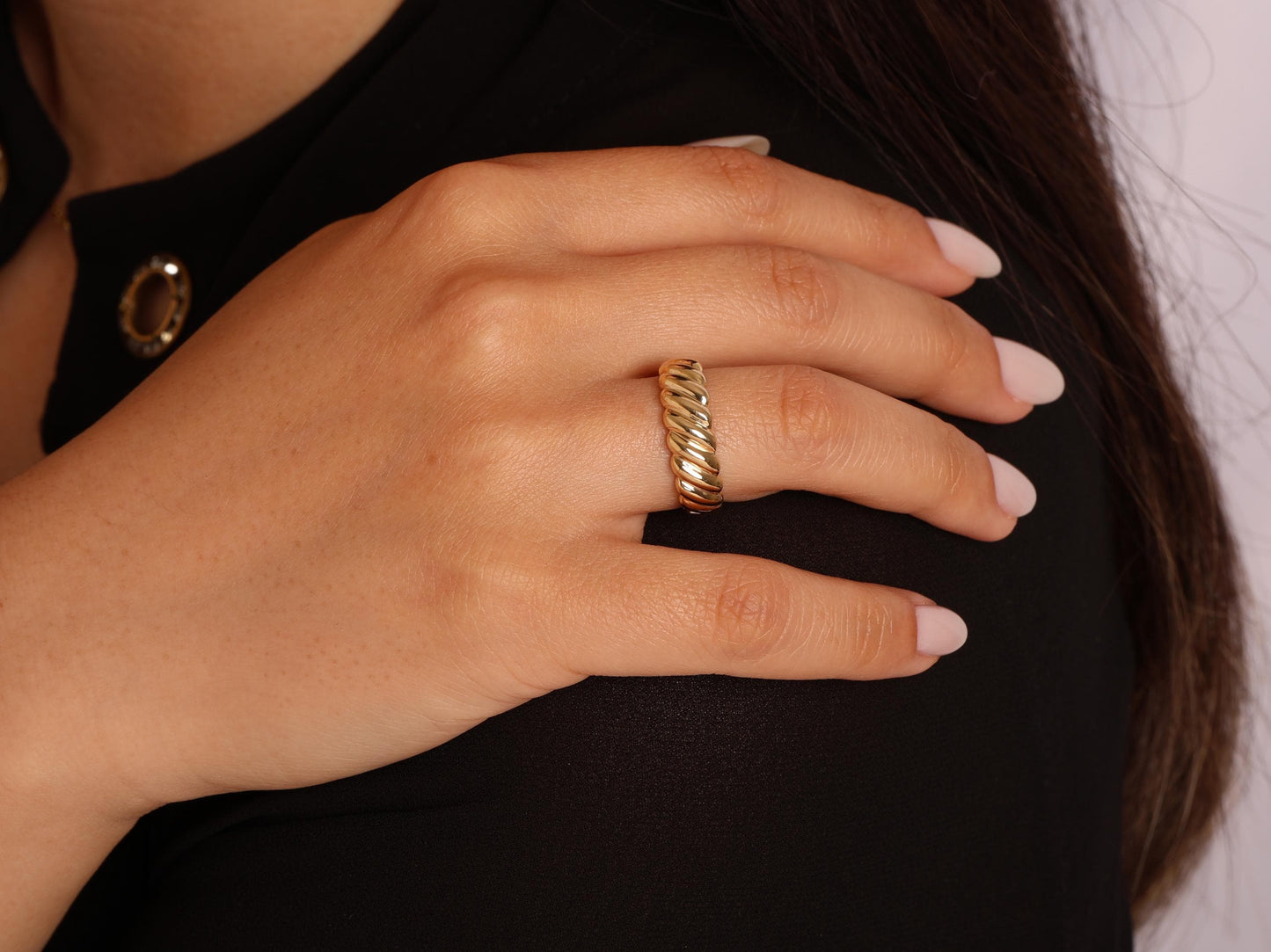14K Gold Bold Twisted Rope Band, Croissant Dome Ring, Chunky Solid Gold Statement Ring for Women, Elegant Everyday Jewellery Gift for Her