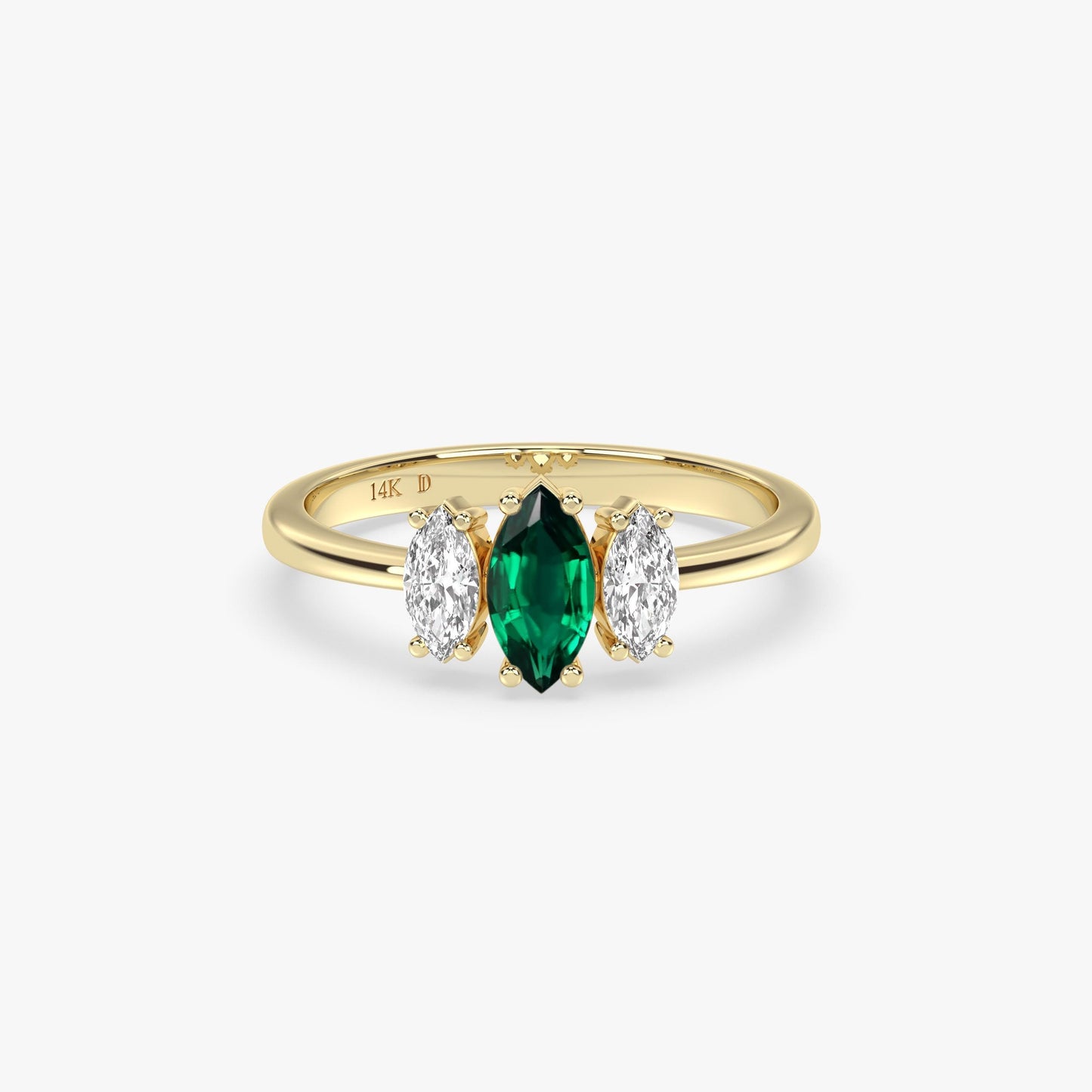 Marquise Emerald Engagement Ring, Three Stone Diamond Setting in 14K Yellow, White,Rose, Dainty Stacking Gift Ring, Ruby, Sapphire, Amethyst