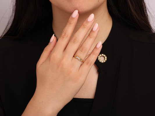 14K Gold Paperclip Ring with Lab Diamonds – Dainty Chain Link Band, Minimalist Stacking Gold Ring, Real Solid Gold Gift for Her