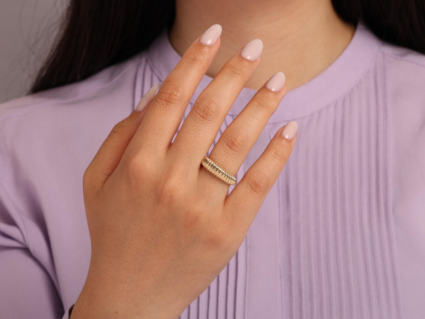 Bold 14K Gold Dome Ring – Chunky Solid Gold Band with Sculptural Texture, Statement Gold Ring for Everyday or Modern Wedding Style