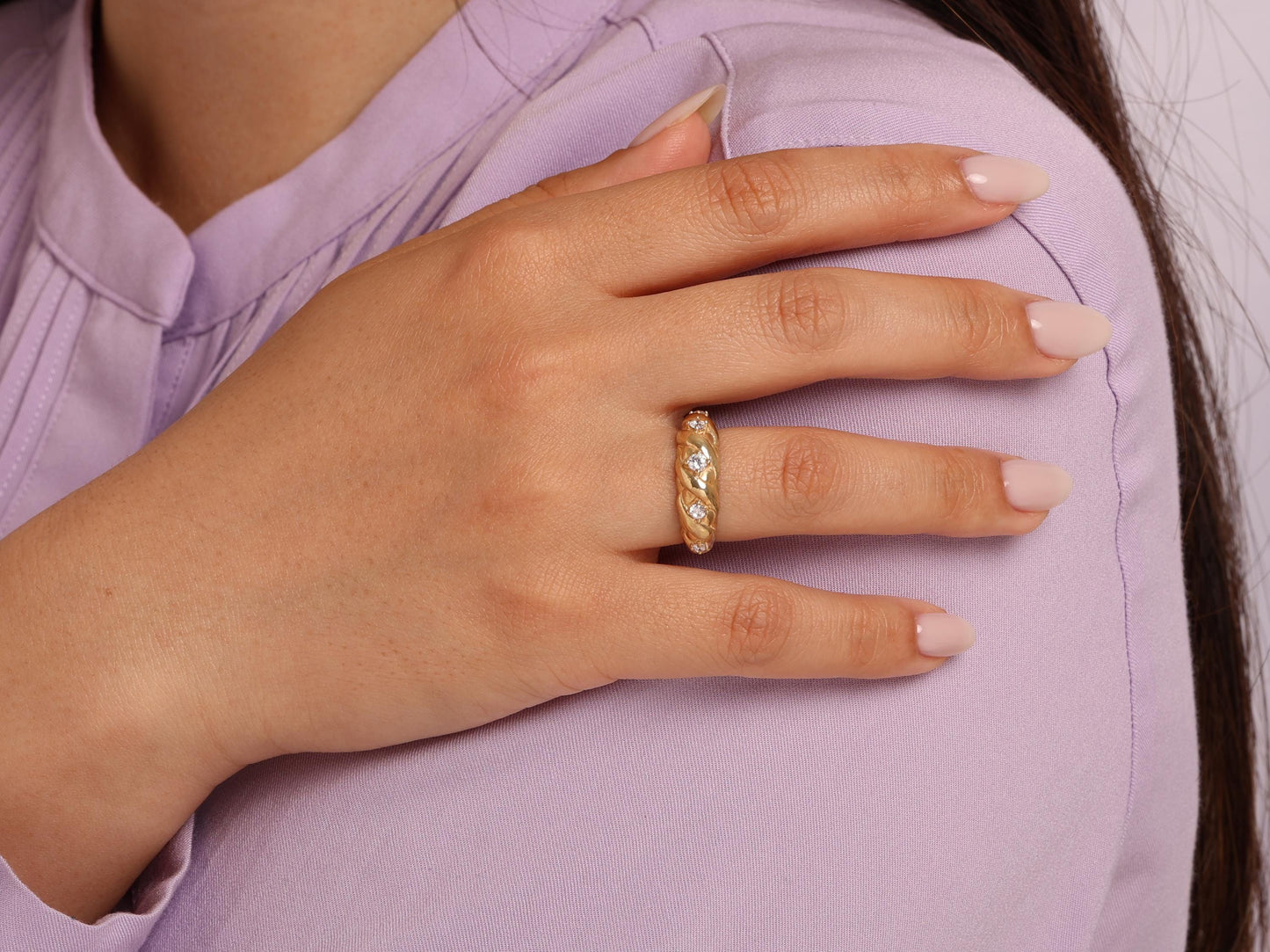 14K Gold Braided Diamond Ring, Lab Grown Round Diamond Woven Band, Elegant Chunky Statement Ring for Women, Solid Gold Gift, Bridal Jewelry