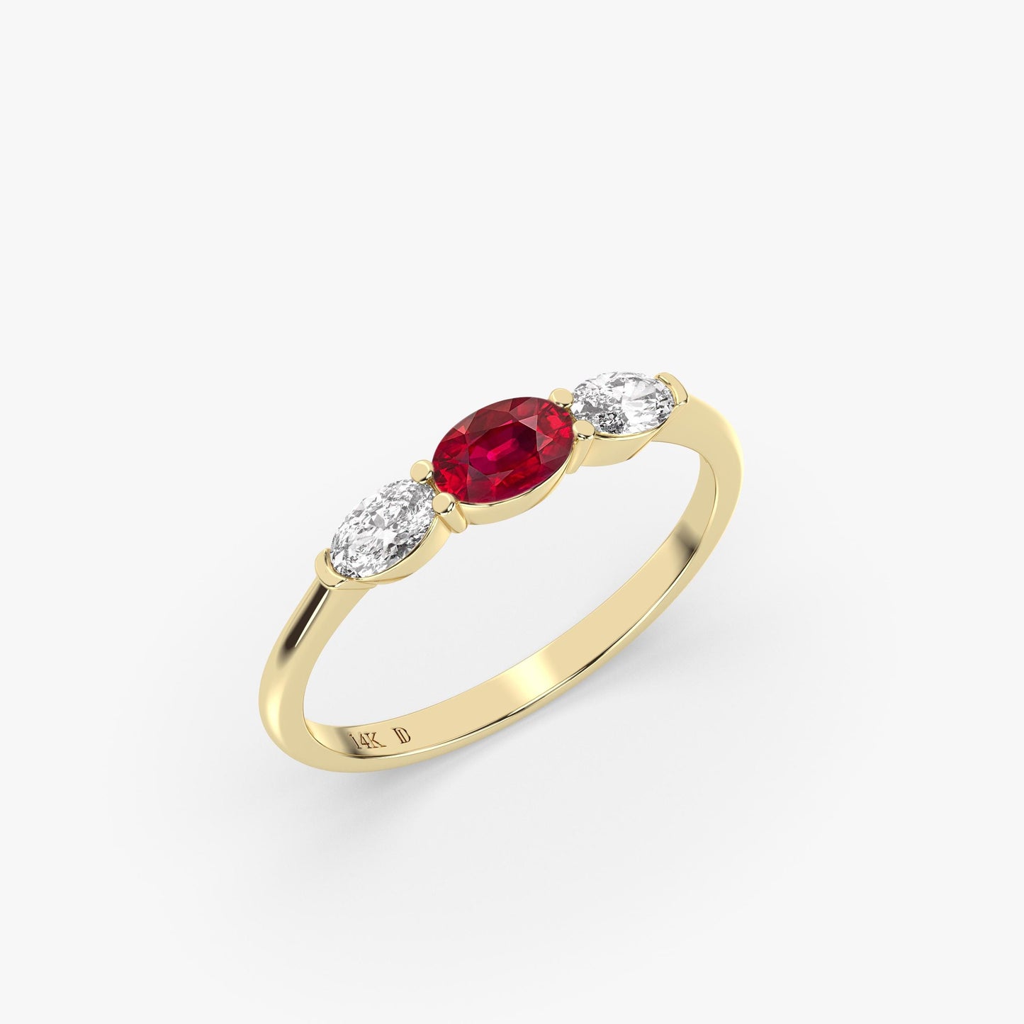 14K Gold Emerald Ring – Oval Lab-Grown Gemstone with Diamond Accents – Dainty Stacking or Promise Ring – Ruby, Sapphire, Amethyst