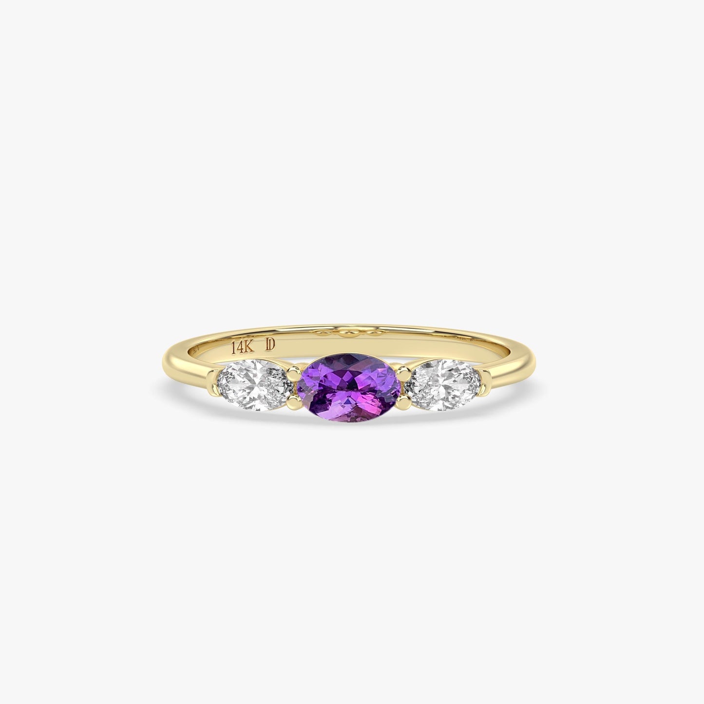 14K Gold Emerald Ring – Oval Lab-Grown Gemstone with Diamond Accents – Dainty Stacking or Promise Ring – Ruby, Sapphire, Amethyst