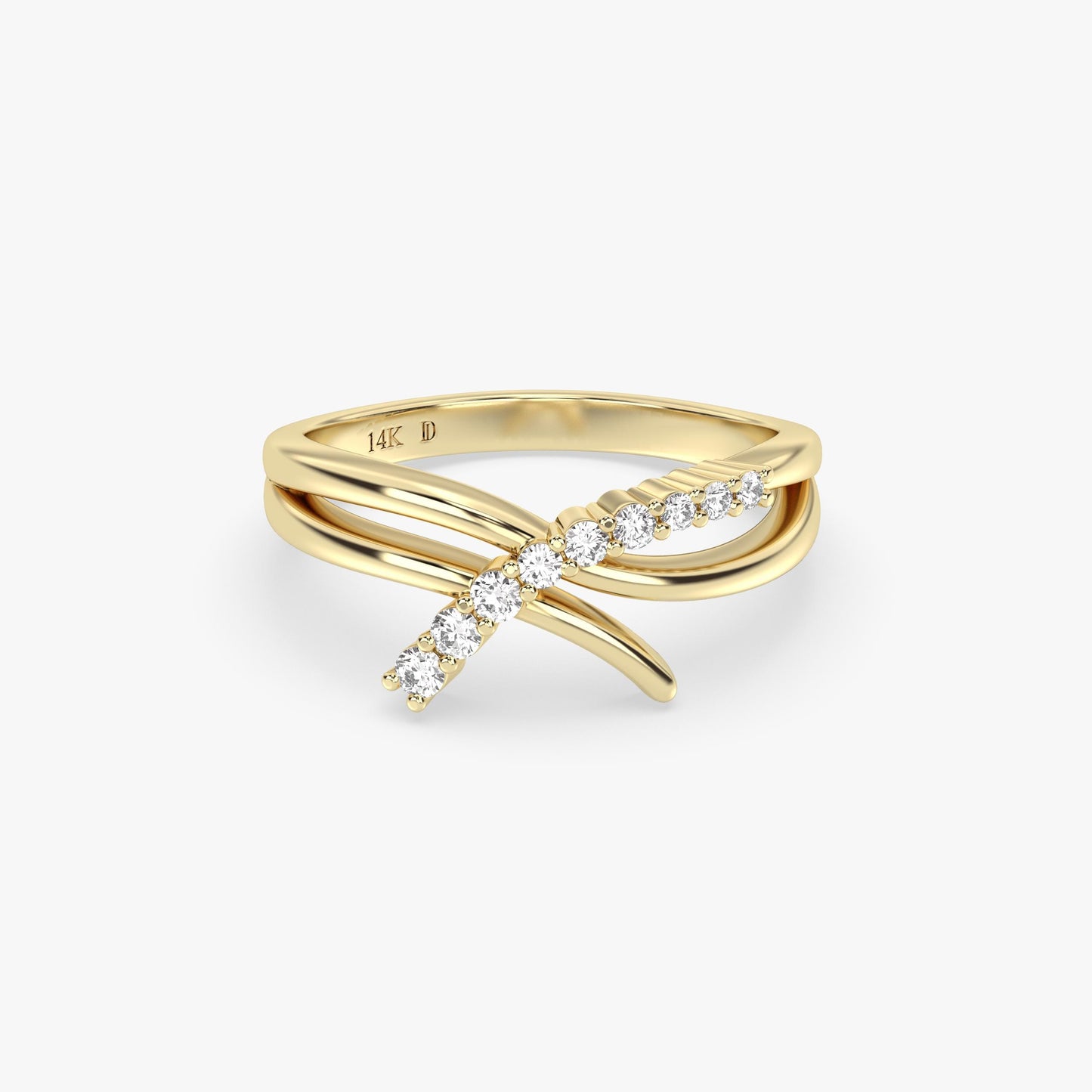 Crisscross Diamond Ring in 14K Gold – Lab Grown Stones, Twisted Gold Band, Modern Wedding or Promise Ring, Elegant Gift for Her or Mom