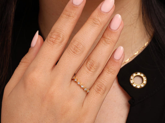 Solid 14K Gold Dainty Ring – Diamond Accent Stacking Band, Thin Minimal Gold Ring for Women, Elegant and Timeless Look