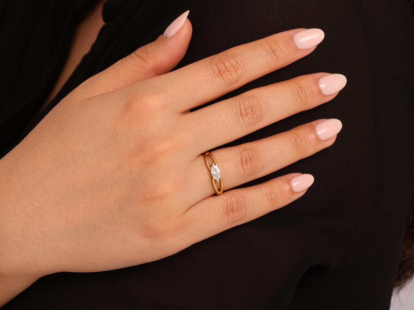 14K Gold Marquise Lab Diamond Ring – Minimal Solid Gold Solitaire, Elegant and Dainty Design for Everyday Wear or Gifting
