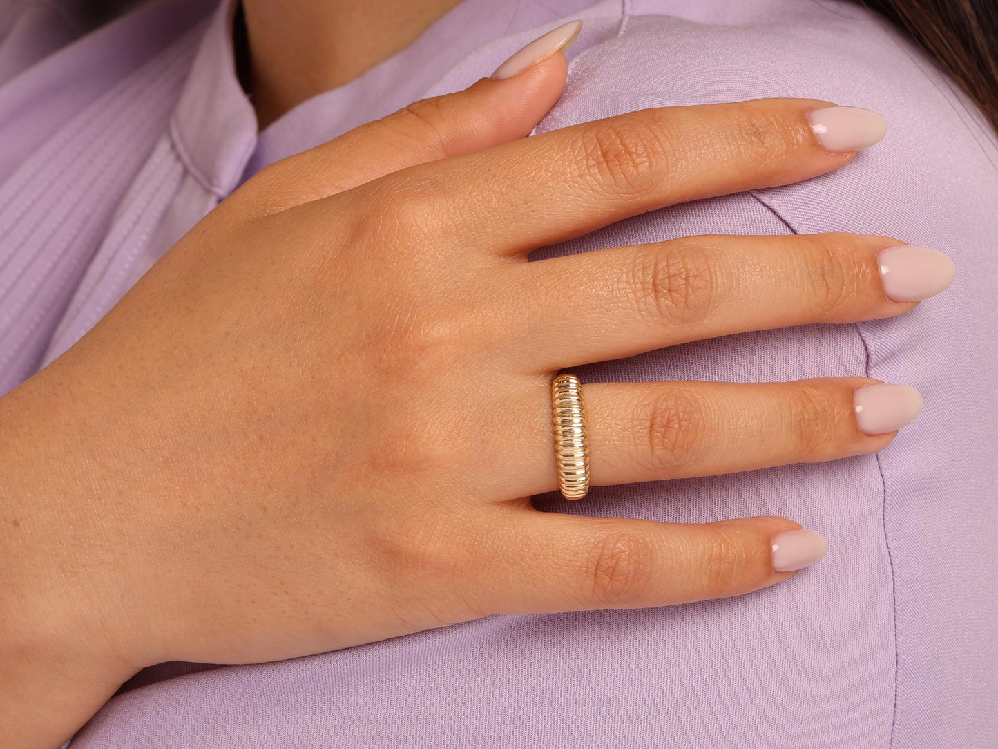 Bold 14K Gold Dome Ring – Chunky Solid Gold Band with Sculptural Texture, Statement Gold Ring for Everyday or Modern Wedding Style