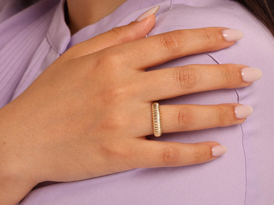 Bold 14K Gold Dome Ring – Chunky Solid Gold Band with Sculptural Texture, Statement Gold Ring for Everyday or Modern Wedding Style