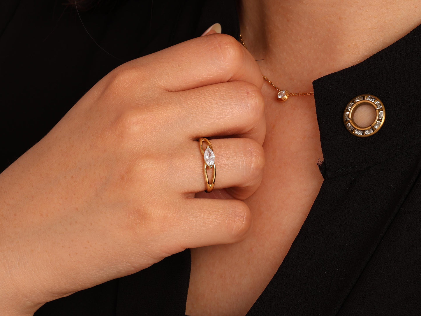 14K Gold Marquise Lab Diamond Ring – Minimal Solid Gold Solitaire, Elegant and Dainty Design for Everyday Wear or Gifting