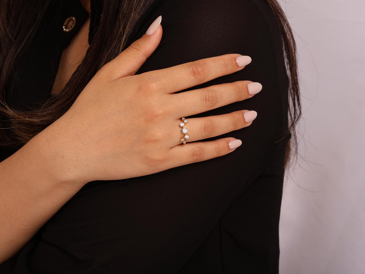 Diamond Cluster Ring in 14K Gold – Lab Grown Round Stones in Nature-Inspired Design, Dainty Stacking Ring or Elegant Minimalist Gift for Her