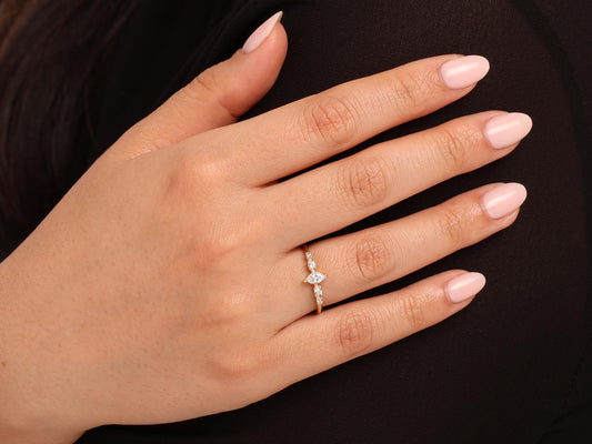 Dainty Marquise Diamond Ring in 14K Gold, Lab Grown Marquise Cut Engagement Ring, Minimalist Diamond Band,Elegant Stacking Jewelry for Women