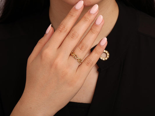 14K Solid Gold Paperclip Ring – Bold Chain Link Band, Minimalist Statement Jewelry for Stacking or Daily Wear, Gift for Her