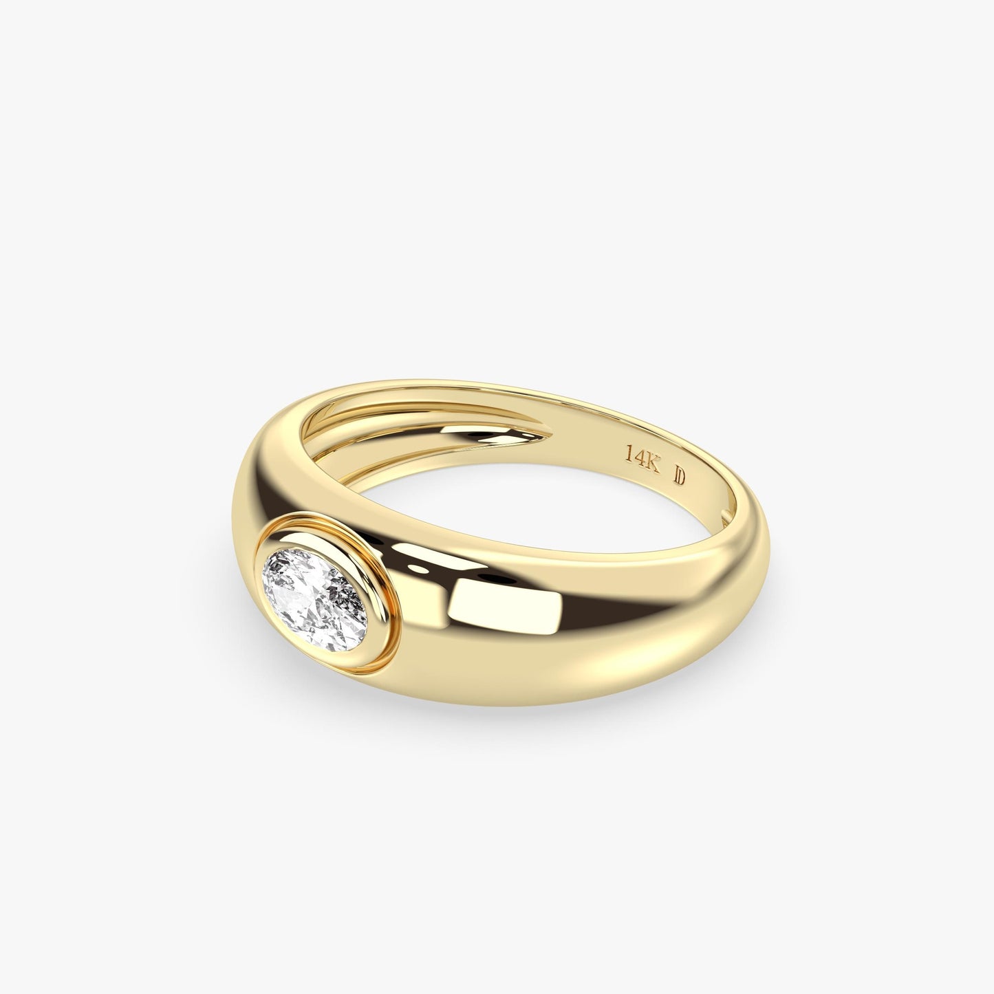 Bold 14K Gold Dome Ring – Oval Bezel Lab Grown Diamond Band, Solid Chunky Gold Ring, Statement Dome Ring for Women, Minimalist Gold Jewelry