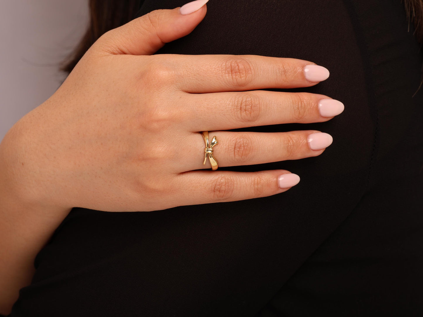 Minimal 14K Gold Bow Ring – Delicate Ribbon Style, Stylish and Elegant Jewelry for Women, Perfect Gift, Everyday Gold Ring Design
