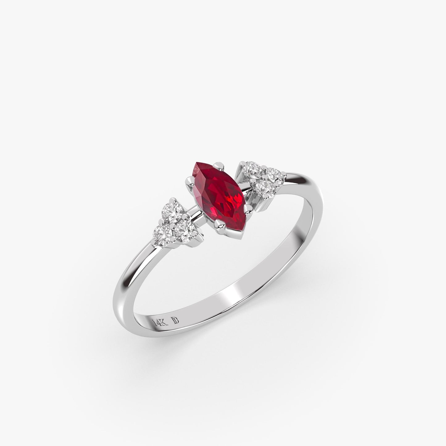 Dainty Marquise Sapphire Ring in 14K Gold – Diamond Cluster Ring for Promise Gift or Stacking – Also in Emerald, Ruby, Amethyst Gemstones