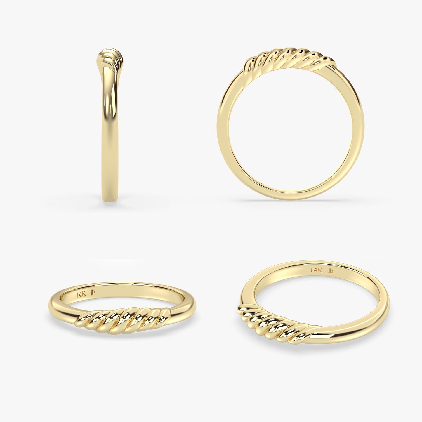 14K Yellow Gold Twisted Rope Ring – Dainty Solid Gold Stacking Band, Minimal Rope Design Gold Ring, Minimalist Bridal Jewellery Gift for Her