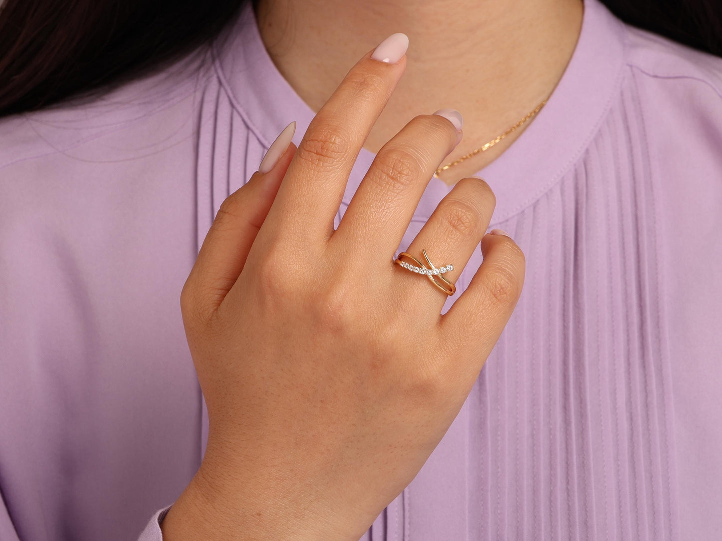 Crisscross Diamond Ring in 14K Gold – Lab Grown Stones, Twisted Gold Band, Modern Wedding or Promise Ring, Elegant Gift for Her or Mom