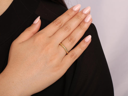 14K Solid Gold Twist Band Ring – Minimal Rope Style Stackable Ring, Slim Polished Band with Subtle Texture for Everyday Elegance