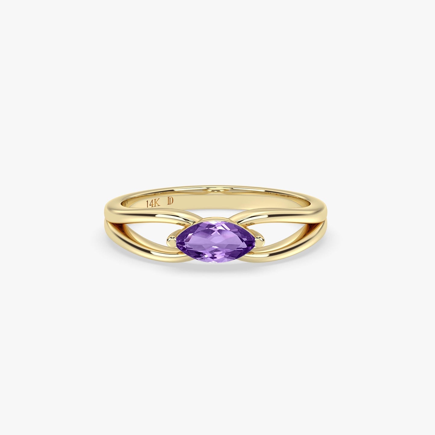 Marquise Amethyst Ring in 14K Gold – Minimalist Double Band Design – Dainty Statement Gift Ring for Her – Emerald, Ruby, Sapphire