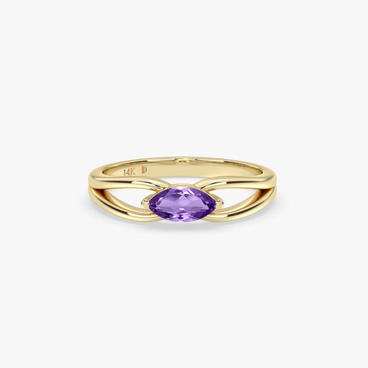 Marquise Amethyst Ring in 14K Gold – Minimalist Double Band Design – Dainty Statement Gift Ring for Her – Emerald, Ruby, Sapphire