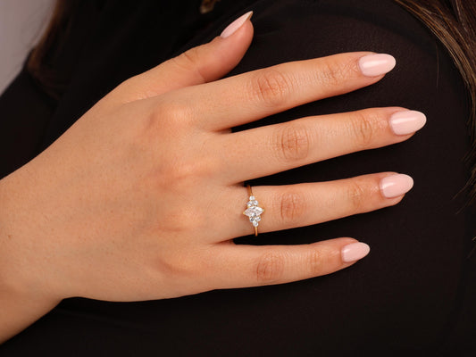 Marquise Cluster Ring in 14K Gold – Lab Grown Marquise and Round Diamonds, Dainty Engagement or Stacking Ring, Elegant Gift for Her