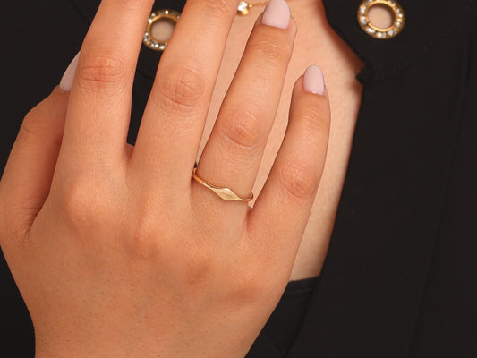 14K Gold Flat Signet Ring – Minimalist Statement Ring for Women – Dainty Solid Gold Everyday Band – Elegant Jewellery Gift