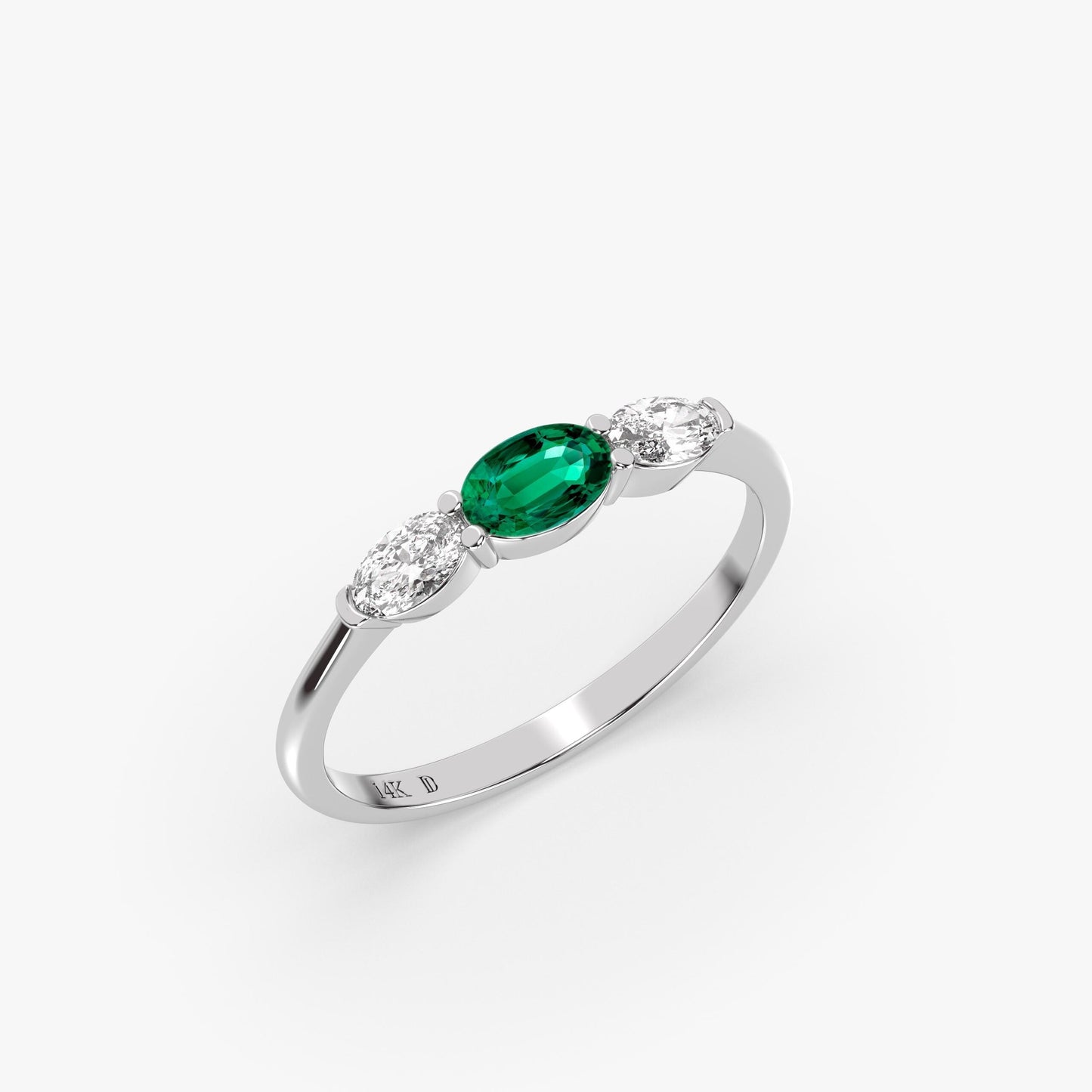 14K Gold Emerald Ring – Oval Lab-Grown Gemstone with Diamond Accents – Dainty Stacking or Promise Ring – Ruby, Sapphire, Amethyst