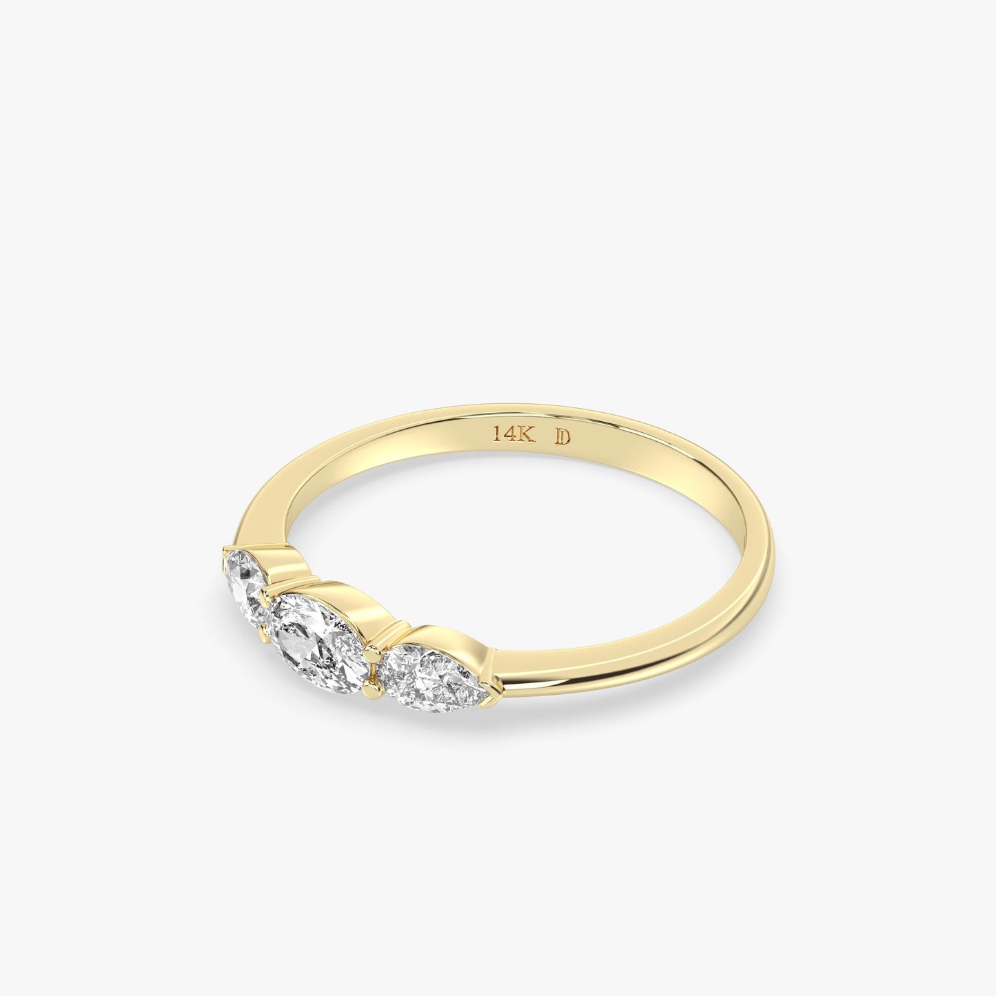 Three-Stone Diamond Ring in 14K Gold – Lab Grown Oval Center with Pear Side Stones, Minimalist Engagement or Stacking Ring, Gift for Her