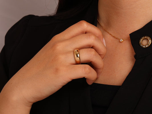 Bold 14K Gold Dome Ring – Chunky Solid Gold Statement Band for Women – Sleek High-Polish Finish