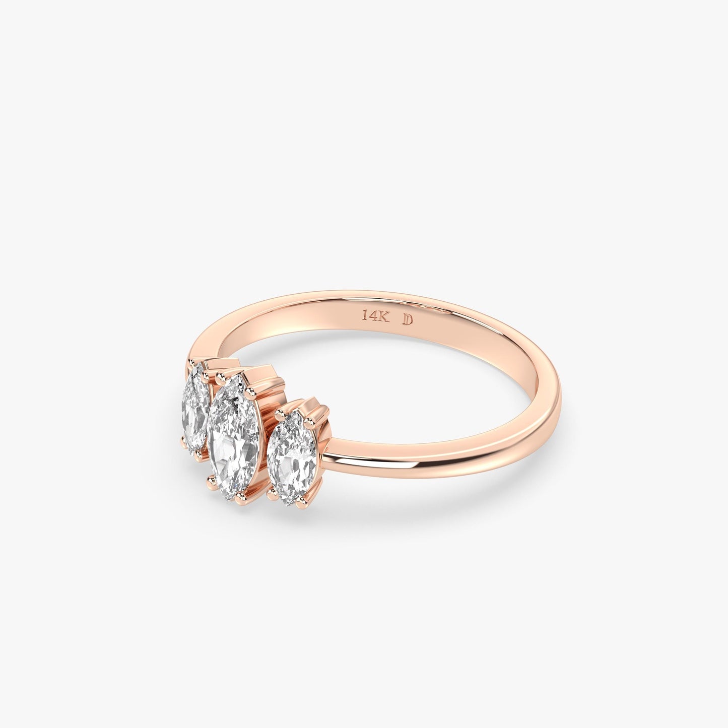 14K Gold Marquise Trio Ring – Minimal Three-Stone Solid Gold Band with 3 Lab-Grown Diamonds, Elegant Handmade Statement Design, Gift for Her